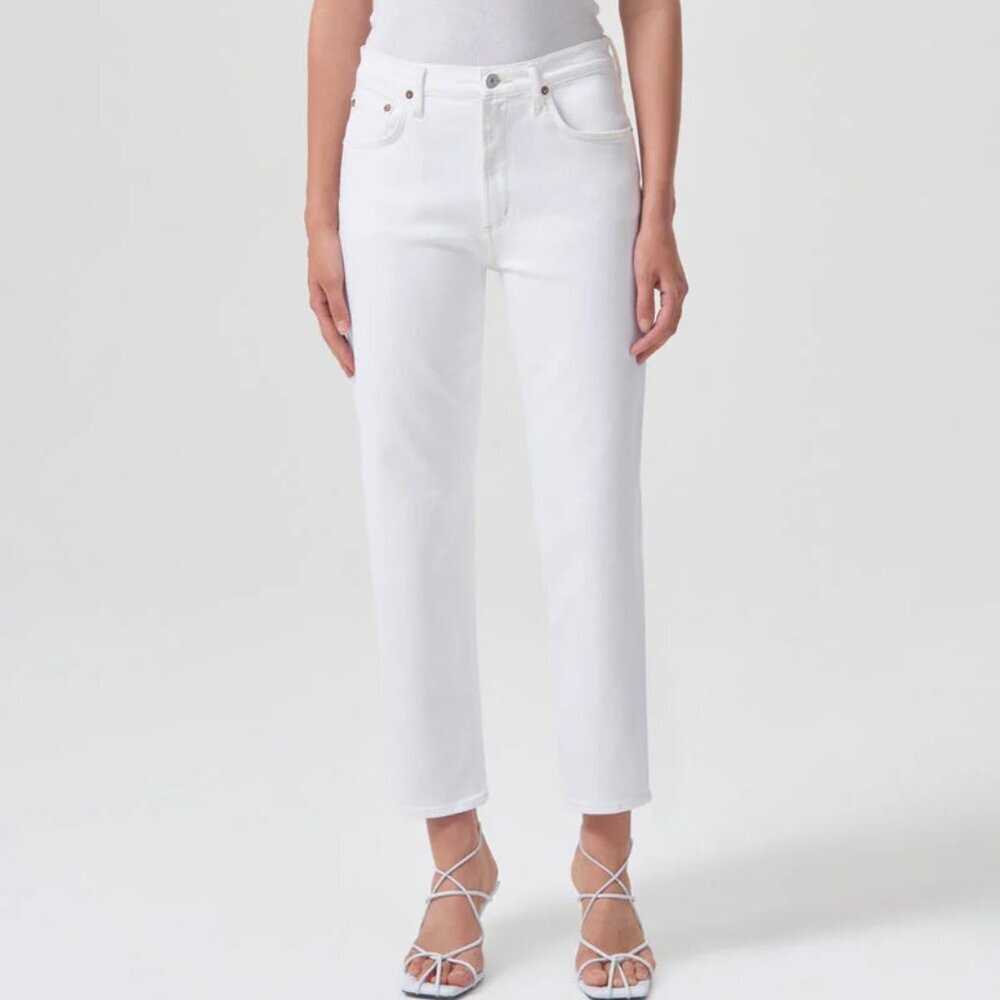 NWT AGOLDE Women's Kye Mid Rise Straight Crop in Sour Cream White Size 31